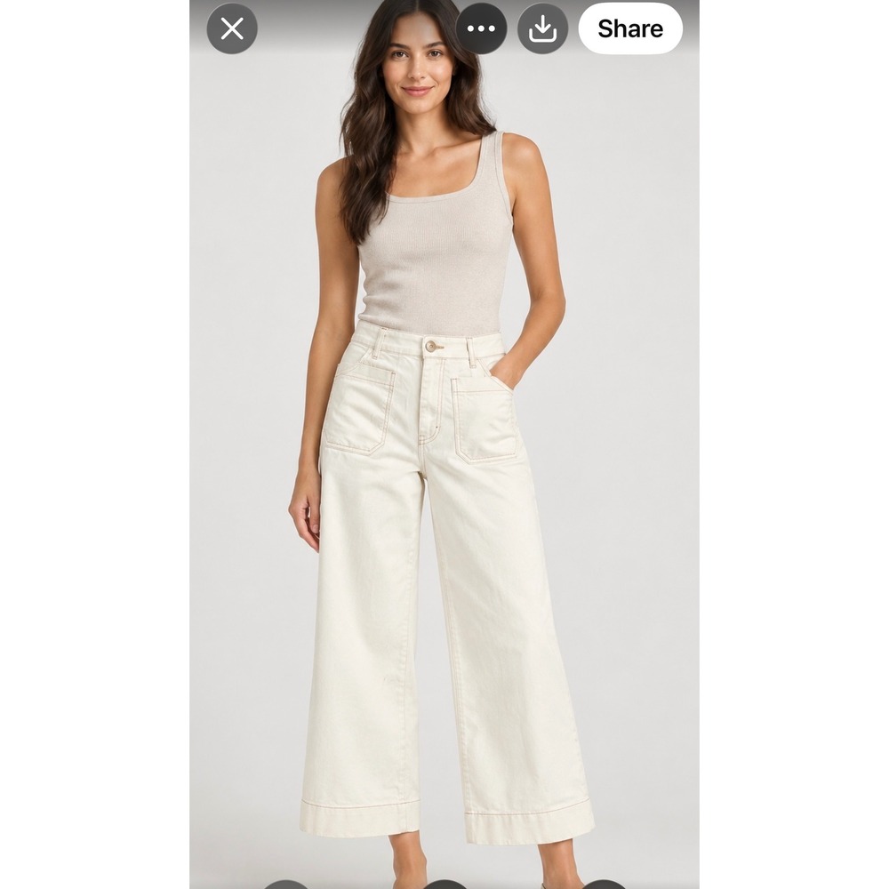 Maeve The Colette Wide Leg Crop Pants Cream Denim High Rise 25 Stretch
